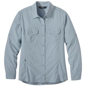 Outdoor Research Women’s Way Station Pale Blue Long-Sleeve Button Shirt UPF30+